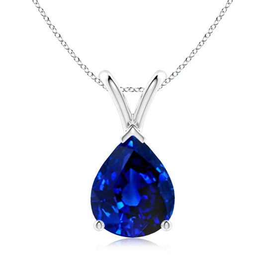 Lab-Grown V-Bale Pear-Shaped Blue Sapphire Solitaire Pendant