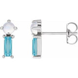 Rainbow Moonstone Round Two-Stone Bar Earrings in Gold and Platinum