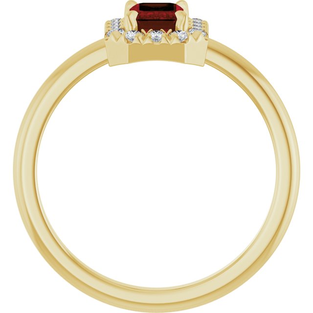 Emerald Mozambique Garnet & Diamond Halo Ring in Yellow Gold