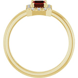Emerald Mozambique Garnet & Diamond Halo Ring in Yellow Gold