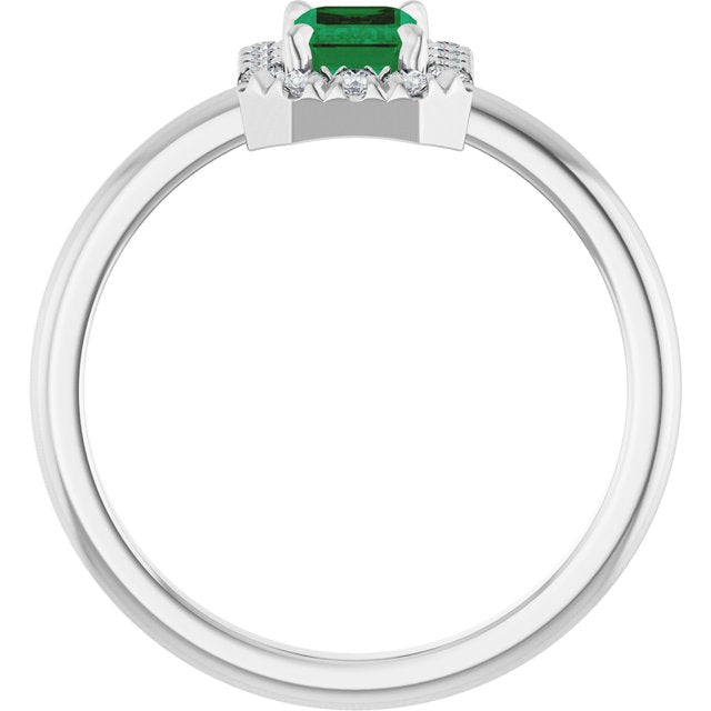 Emerald Emerald Halo Ring with Diamond Accents in White Gold