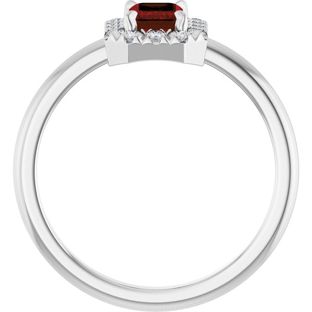 Emerald Mozambique Garnet & Diamond Halo Ring in White Gold