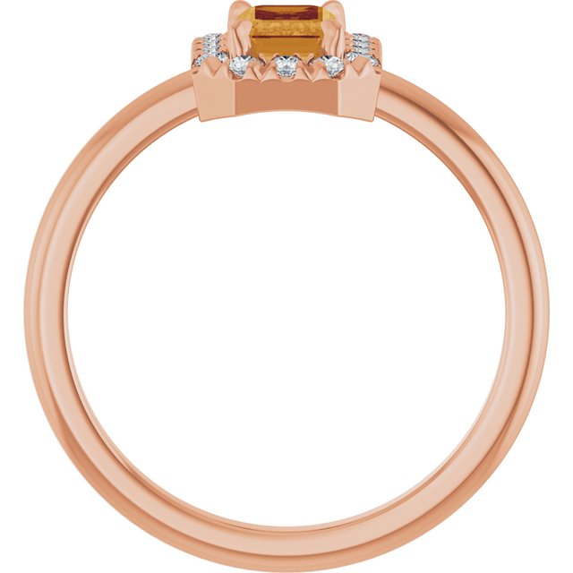 Emerald Citrine Halo Ring with Diamond Accents in Rose Gold