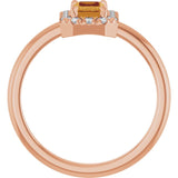 Emerald Citrine Halo Ring with Diamond Accents in Rose Gold