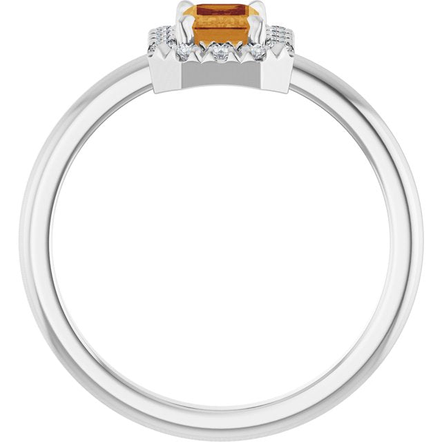 Emerald Citrine Halo Ring with Diamond Accents in White Gold