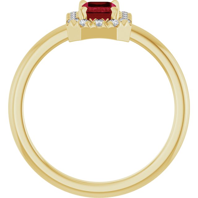 Emerald Ruby Halo Ring with Diamond Accents in Gold and Platinum