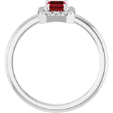 Emerald Lab-Grown Ruby & Diamond Halo Ring in White Gold