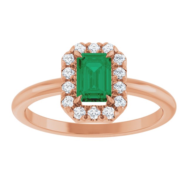 Emerald Emerald Halo Ring with Diamond Accents in Rose Gold