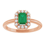 Emerald Emerald Halo Ring with Diamond Accents in Rose Gold