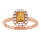 Emerald Citrine Halo Ring with Diamond Accents in Rose Gold