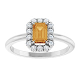 Emerald Citrine Halo Ring with Diamond Accents in White Gold