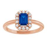 Emerald Lab-Grown Blue Sapphire & Diamond Ring in Gold and Platinum