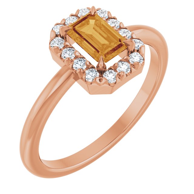 Emerald Citrine Halo Ring with Diamond Accents in Rose Gold