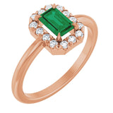 Emerald Emerald Halo Ring with Diamond Accents in Rose Gold