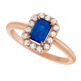 Emerald Lab-Grown Blue Sapphire & Diamond Ring in Gold and Platinum