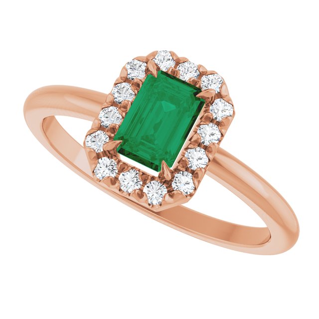 Emerald Emerald Halo Ring with Diamond Accents in Rose Gold