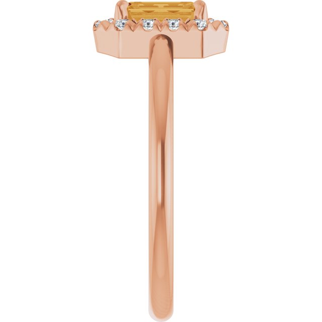 Emerald Citrine Halo Ring with Diamond Accents in Rose Gold