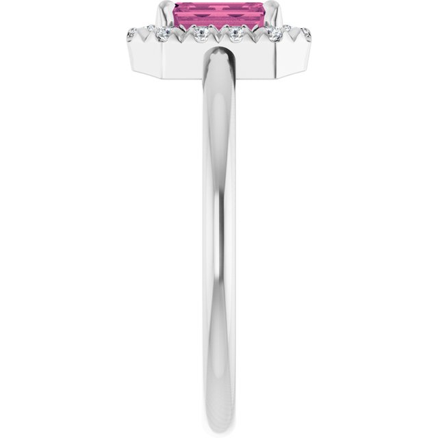 Emerald Pink Tourmaline Halo Ring with Diamond Accents in Platinum