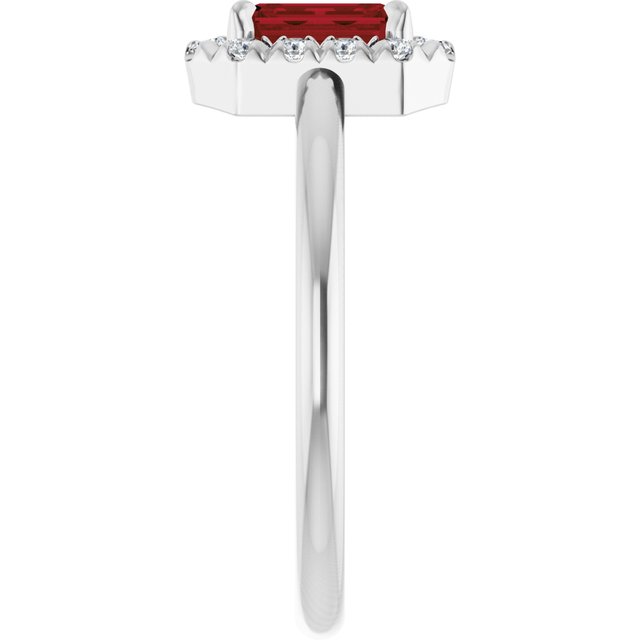 Emerald Mozambique Garnet & Diamond Halo Ring in White Gold