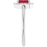 Emerald Lab-Grown Ruby & Diamond Halo Ring in White Gold