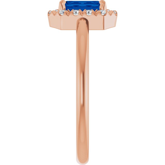 Emerald Lab-Grown Blue Sapphire & Diamond Ring in Gold and Platinum