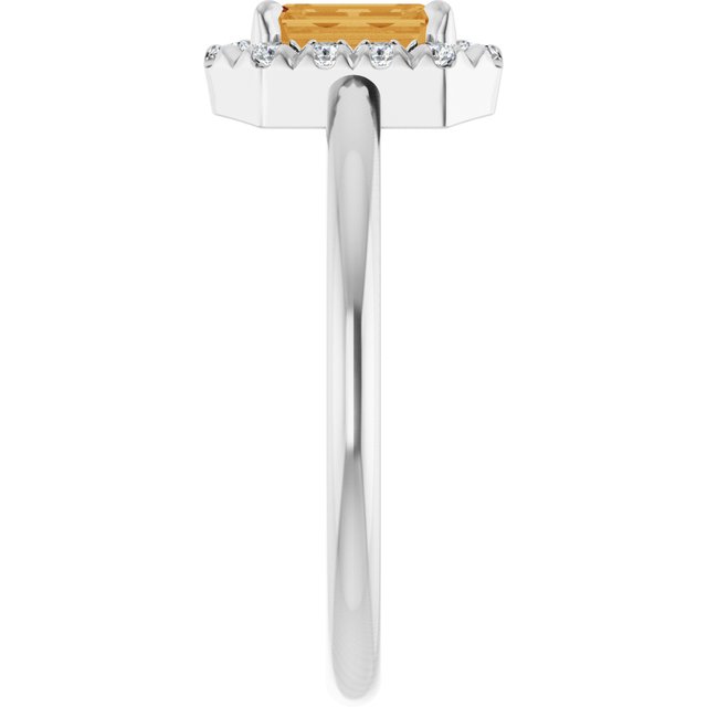 Emerald Citrine Halo Ring with Diamond Accents in White Gold