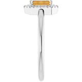 Emerald Citrine Halo Ring with Diamond Accents in White Gold