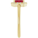 Emerald Ruby Halo Ring with Diamond Accents in Gold and Platinum