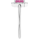 Emerald Pink Tourmaline & Diamond Halo Ring in White Gold