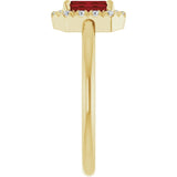 Emerald Mozambique Garnet & Diamond Halo Ring in Yellow Gold