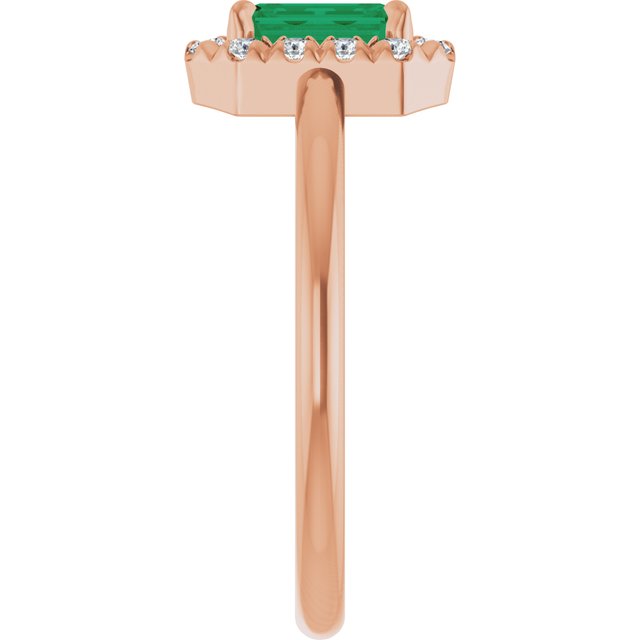 Emerald Emerald Halo Ring with Diamond Accents in Rose Gold