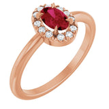 Oval Ruby Halo Ring with Diamond Accents in Gold and Platinum