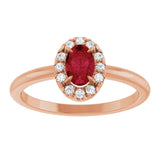 Oval Ruby Halo Ring with Diamond Accents in Gold and Platinum