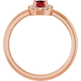 Oval Ruby Halo Ring with Diamond Accents in Gold and Platinum