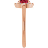 Oval Ruby Halo Ring with Diamond Accents in Gold and Platinum