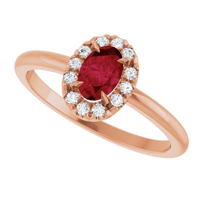 Oval Ruby Halo Ring with Diamond Accents in Gold and Platinum