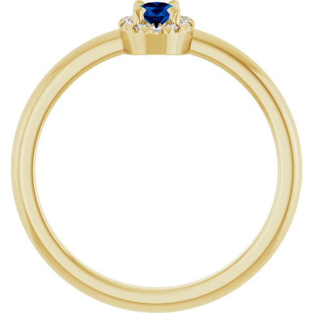 Oval Lab-Grown Blue Sapphire & Diamond Halo Ring in Yellow Gold