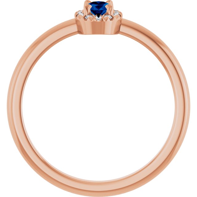 Oval Lab-Grown Blue Sapphire & Diamond Halo Ring in Rose Gold