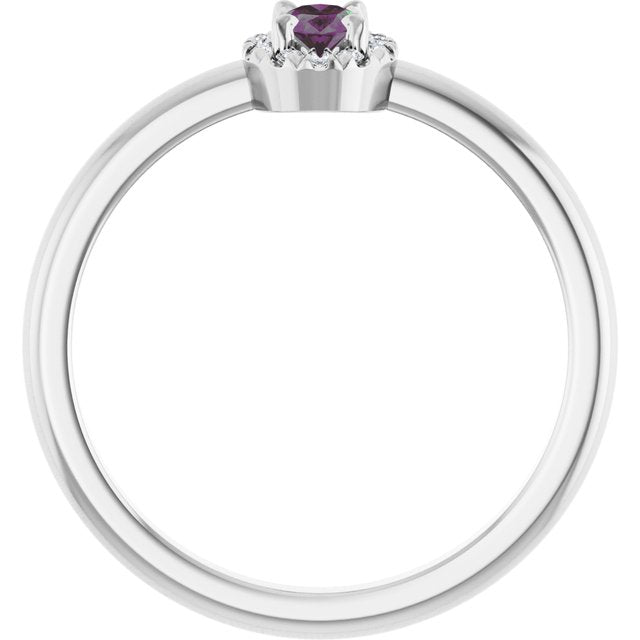 Oval Lab-Grown Alexandrite & Diamond Halo Ring in Gold and Platinum