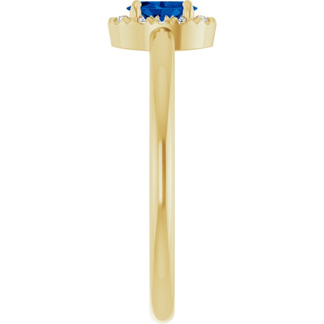 Oval Lab-Grown Blue Sapphire & Diamond Halo Ring in Yellow Gold
