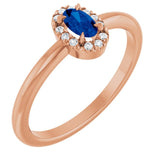Oval Lab-Grown Blue Sapphire & Diamond Halo Ring in Rose Gold