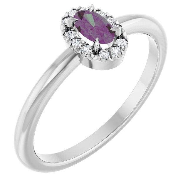 Oval Lab-Grown Alexandrite & Diamond Halo Ring in Gold and Platinum