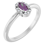 Oval Lab-Grown Alexandrite & Diamond Halo Ring in Gold and Platinum