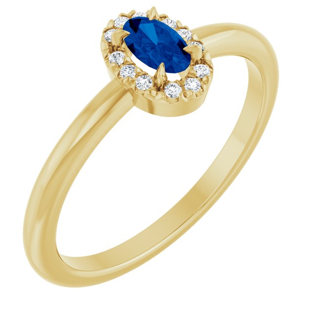 Oval Lab-Grown Blue Sapphire & Diamond Halo Ring in Yellow Gold