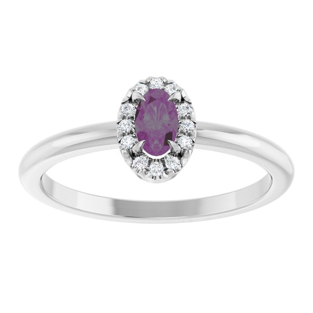 Oval Lab-Grown Alexandrite & Diamond Halo Ring in Gold and Platinum