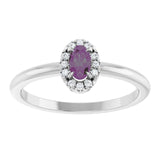 Oval Lab-Grown Alexandrite & Diamond Halo Ring in Gold and Platinum