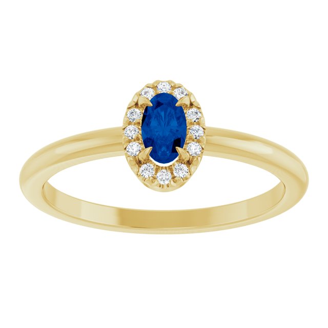 Oval Lab-Grown Blue Sapphire & Diamond Halo Ring in Yellow Gold
