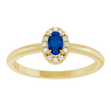 Oval Lab-Grown Blue Sapphire & Diamond Halo Ring in Yellow Gold