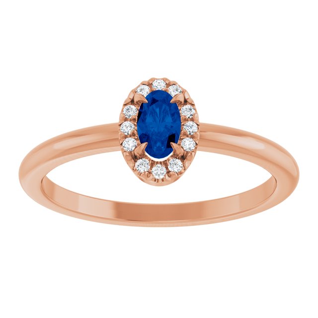 Oval Lab-Grown Blue Sapphire & Diamond Halo Ring in Rose Gold
