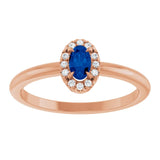 Oval Lab-Grown Blue Sapphire & Diamond Halo Ring in Rose Gold